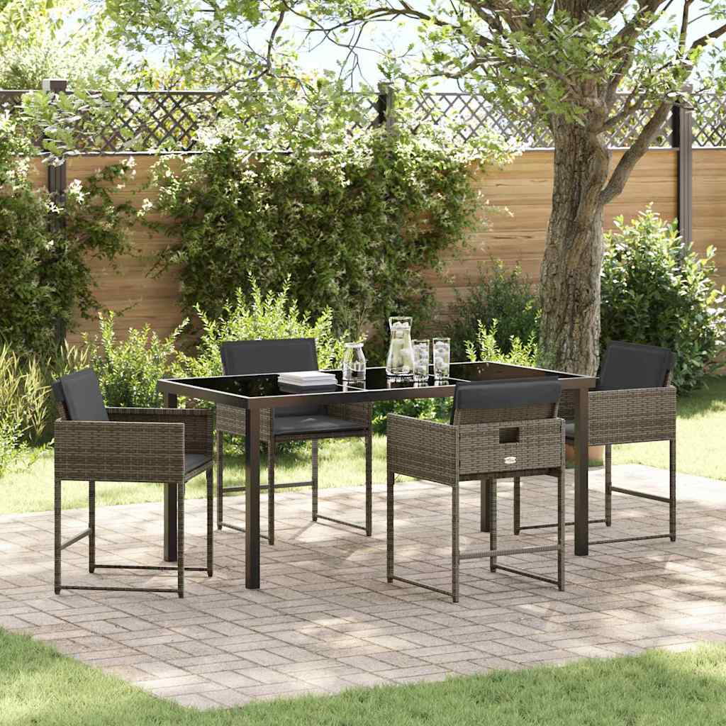 Set da Pranzo per Giardino con cuscino 5 pcs Grigio polyrattan