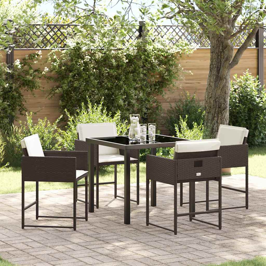 Set da Pranzo per Giardino con cuscino 5 pcs Marrone polyrattan