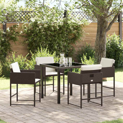 Set da Pranzo per Giardino con cuscino 5 pcs Marrone polyrattan