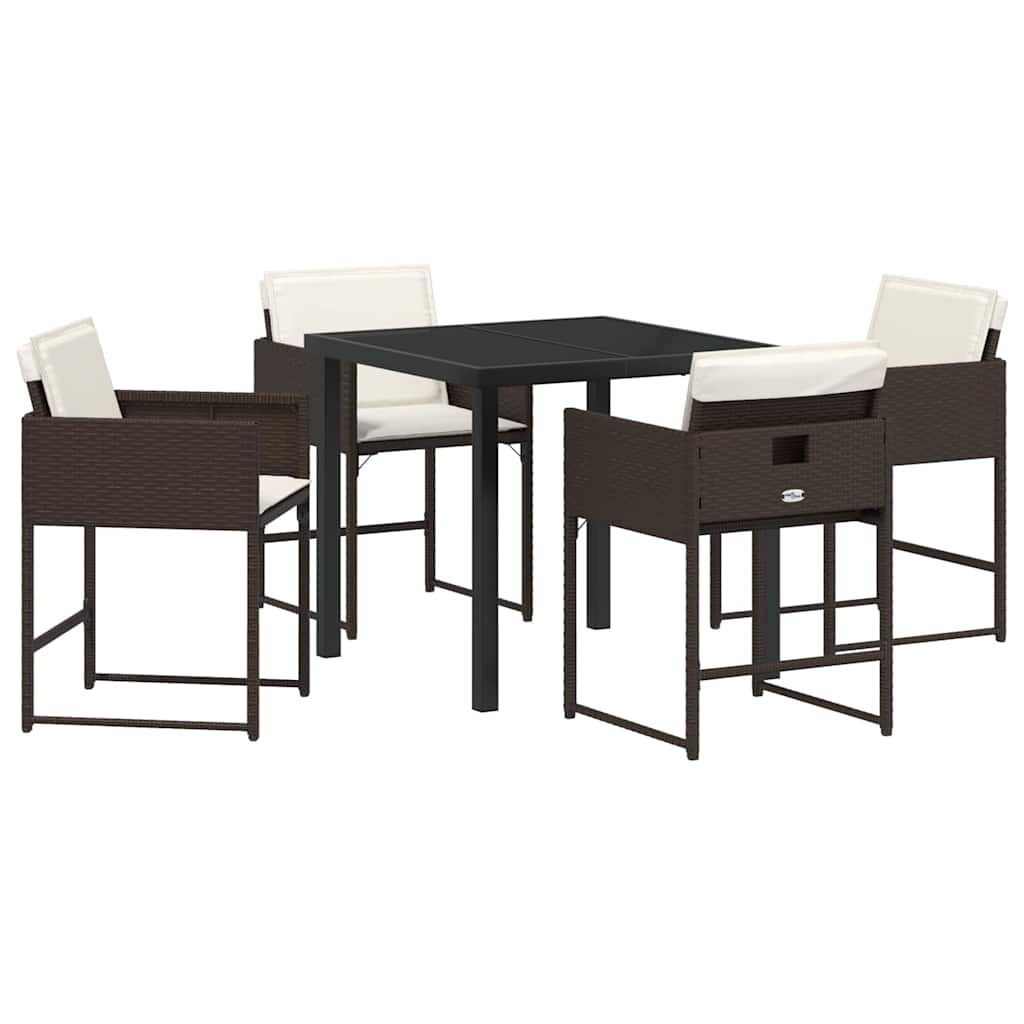 Set da Pranzo per Giardino con cuscino 5 pcs Marrone polyrattan