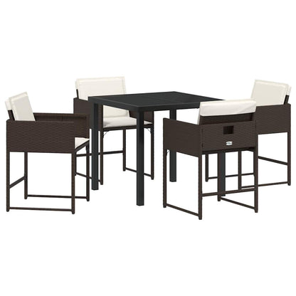 Set da Pranzo per Giardino con cuscino 5 pcs Marrone polyrattan