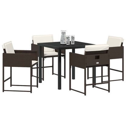 Set da Pranzo per Giardino con cuscino 5 pcs Marrone polyrattan