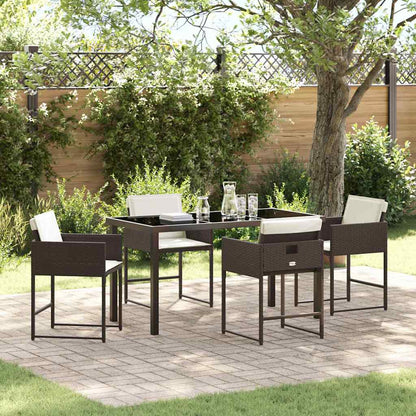 Set da Pranzo per Giardino con cuscino 5 pcs Marrone polyrattan