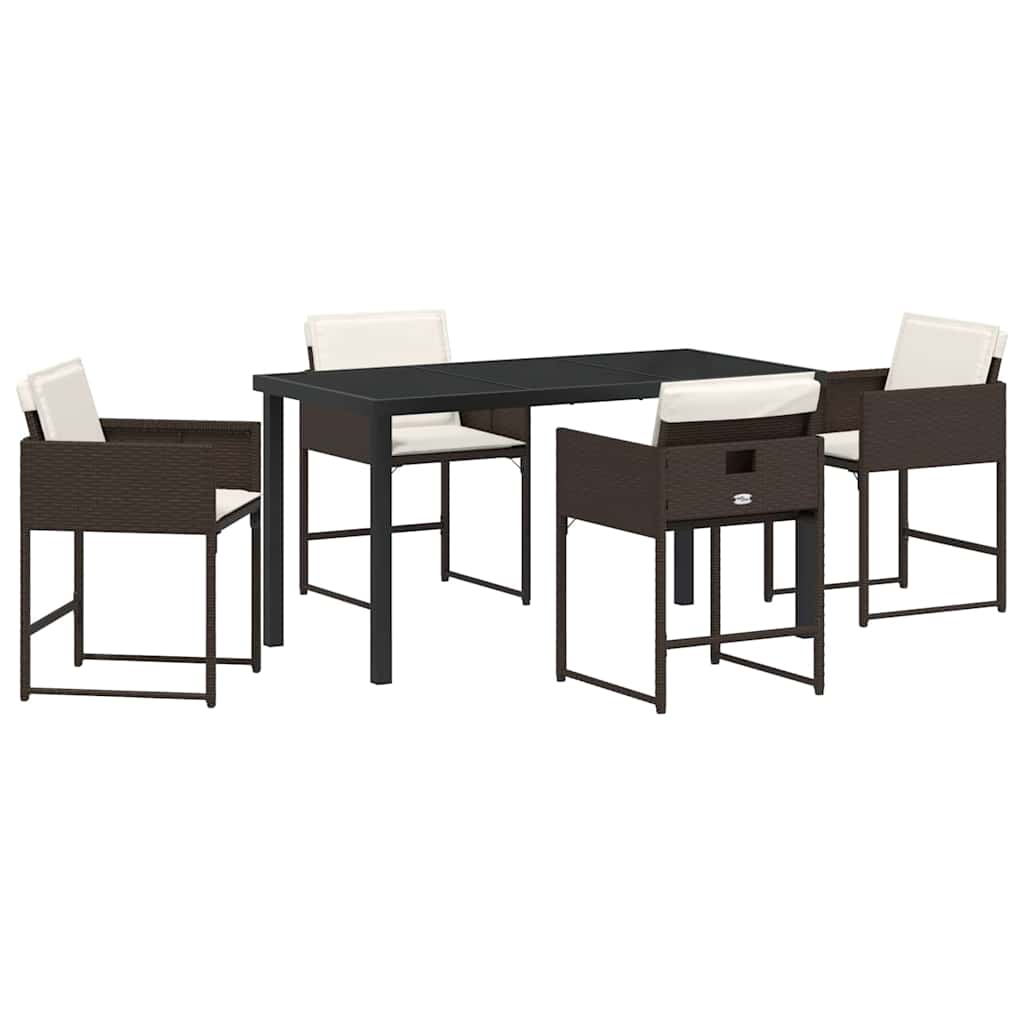 Set da Pranzo per Giardino con cuscino 5 pcs Marrone polyrattan