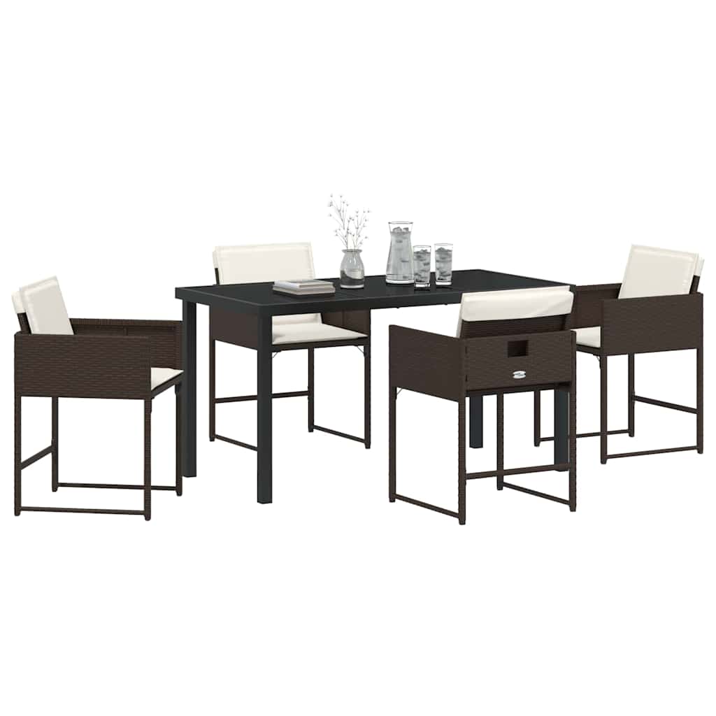 Set da Pranzo per Giardino con cuscino 5 pcs Marrone polyrattan