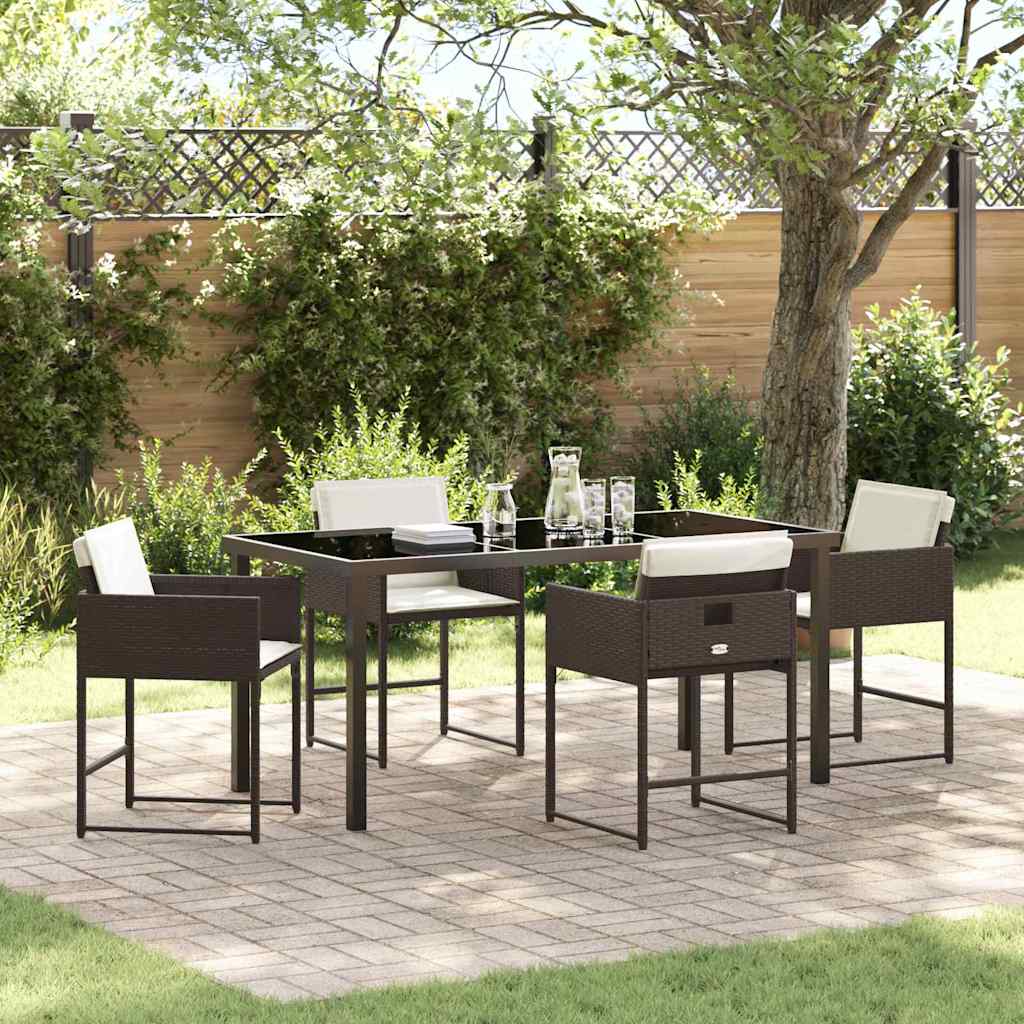 Set da Pranzo per Giardino con cuscino 5 pcs Marrone polyrattan