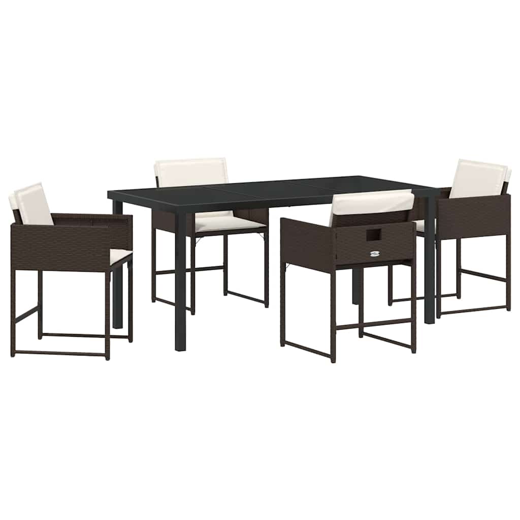 Set da Pranzo per Giardino con cuscino 5 pcs Marrone polyrattan