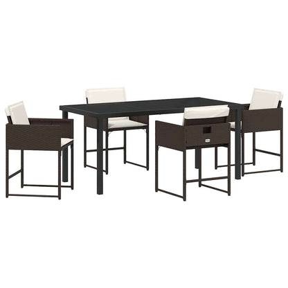 Set da Pranzo per Giardino con cuscino 5 pcs Marrone polyrattan
