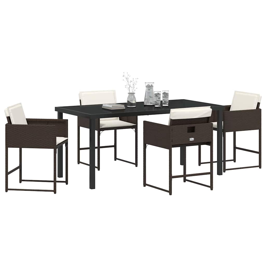 Set da Pranzo per Giardino con cuscino 5 pcs Marrone polyrattan