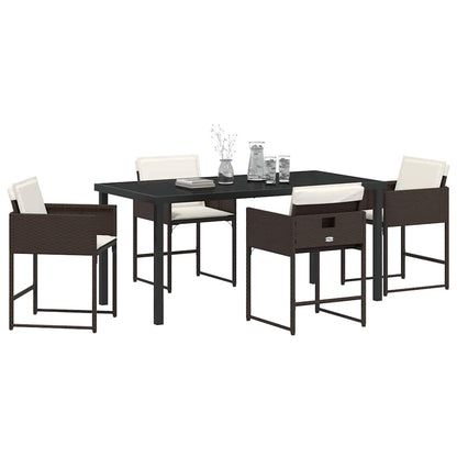 Set da Pranzo per Giardino con cuscino 5 pcs Marrone polyrattan
