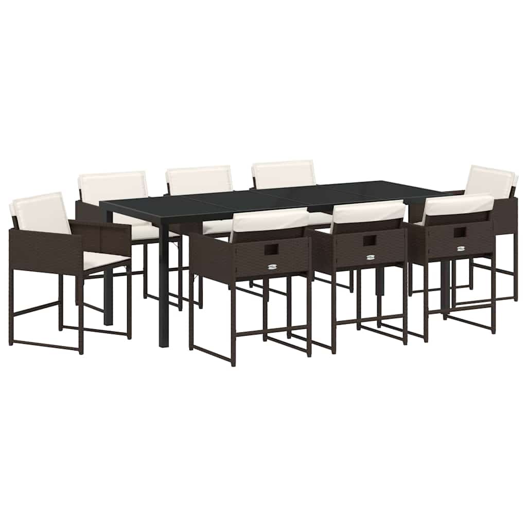 Set da Pranzo per Giardino con cuscino 9 pcs Marrone polyrattan