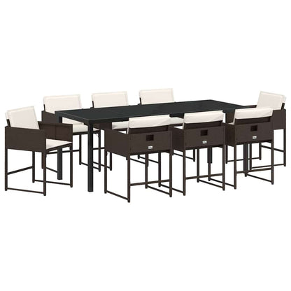 Set da Pranzo per Giardino con cuscino 9 pcs Marrone polyrattan
