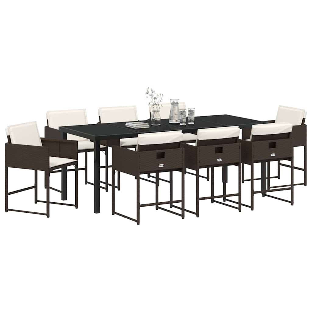 Set da Pranzo per Giardino con cuscino 9 pcs Marrone polyrattan