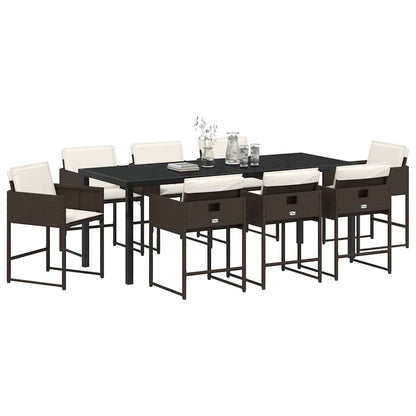 Set da Pranzo per Giardino con cuscino 9 pcs Marrone polyrattan