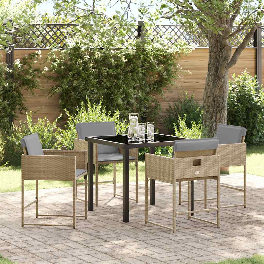 Set da Pranzo per Giardino con cuscino 5 pcs Beige polyrattan