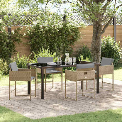 Set da Pranzo per Giardino con cuscino 5 pcs Beige polyrattan