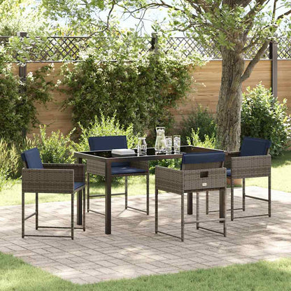 Set da Pranzo per Giardino con cuscino 5 pcs Grigio polyrattan