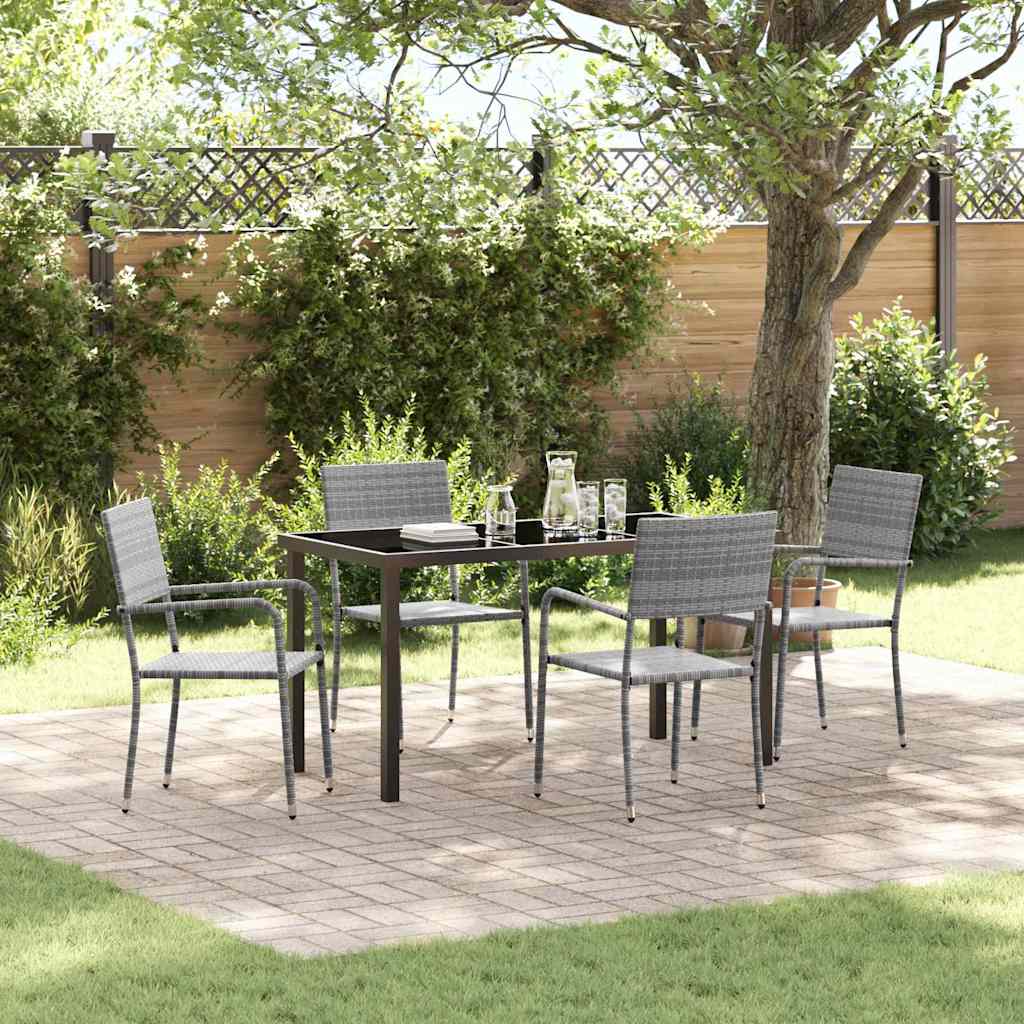Set da Pranzo per Giardino con cuscino 5 pcs Grigio polyrattan