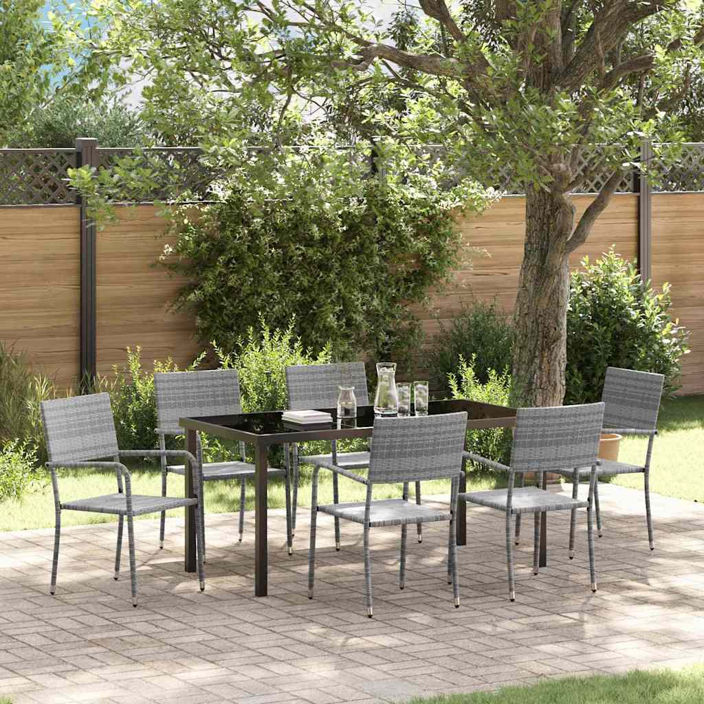 Set da Pranzo per Giardino con cuscino 7 pcs Grigio polyrattan