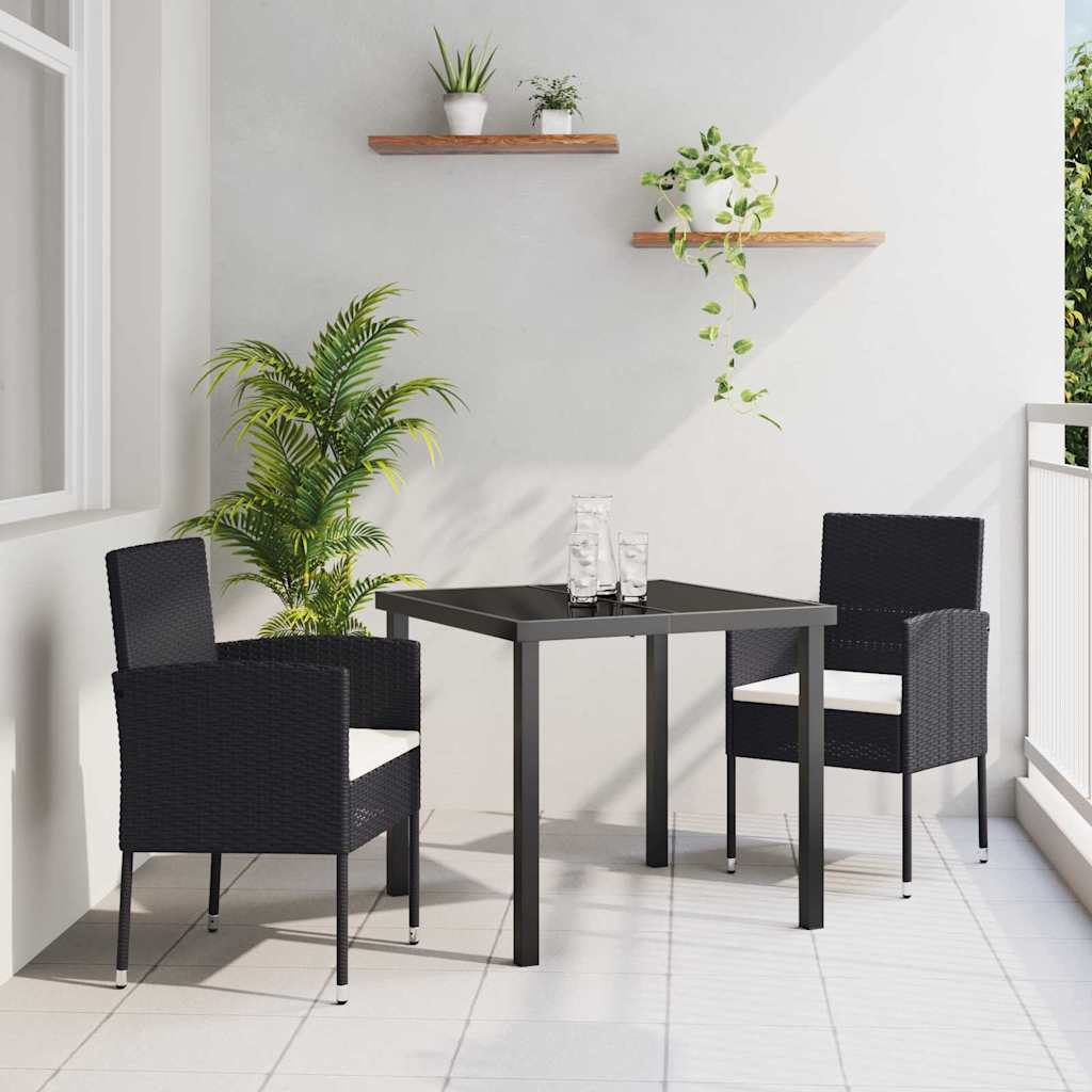 Set da Pranzo per Giardino con cuscino 3 pcs Nero polyrattan