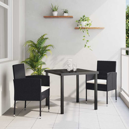 Set da Pranzo per Giardino con cuscino 3 pcs Nero polyrattan