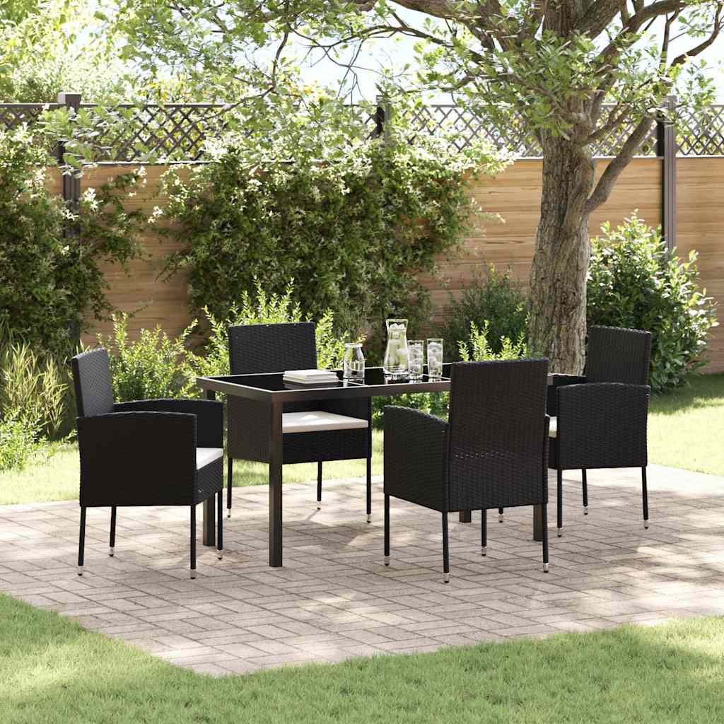 Set da Pranzo per Giardino con cuscino 5 pcs Nero polyrattan