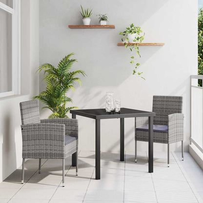 Set da Pranzo per Giardino con cuscino 3 pcs Grigio polyrattan