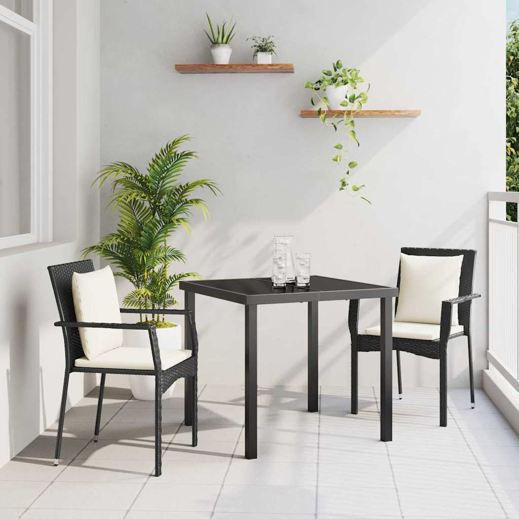 Set da Pranzo per Giardino con cuscino 3 pcs Nero polyrattan