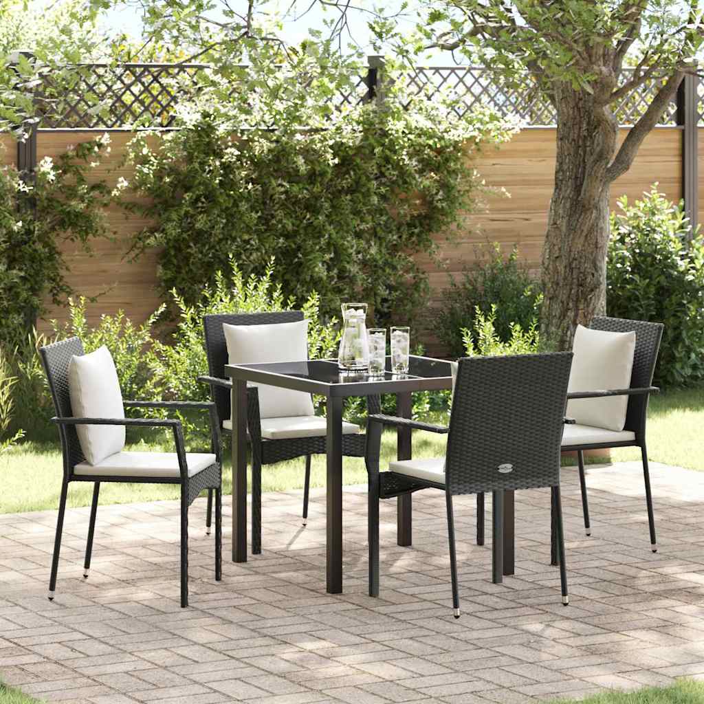 Set da Pranzo per Giardino con cuscino 5 pcs Nero polyrattan