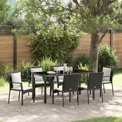Set da Pranzo per Giardino con cuscino 7 pcs Nero polyrattan