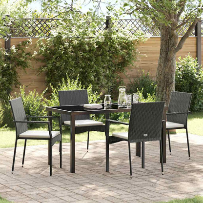 Set da Pranzo per Giardino con cuscino 5 pcs Nero polyrattan