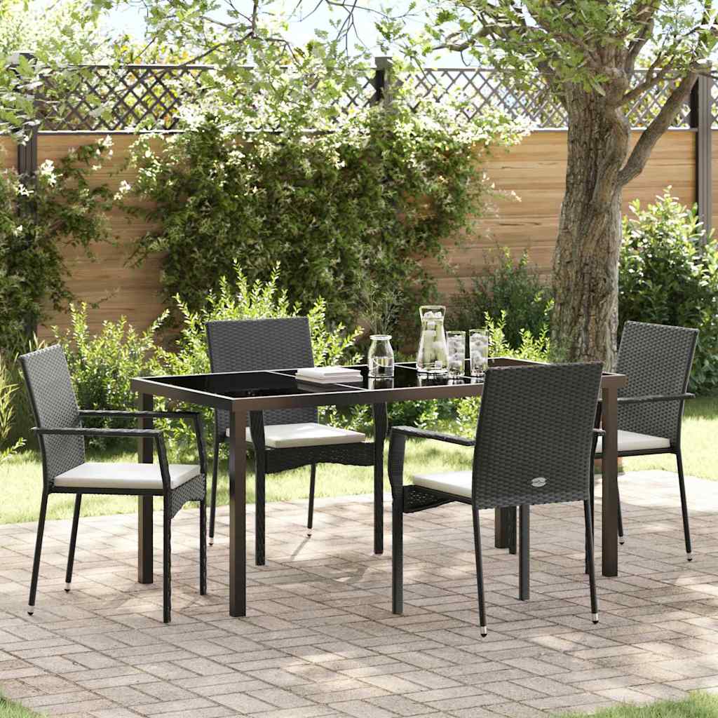 Set da Pranzo per Giardino con cuscino 5 pcs Nero polyrattan