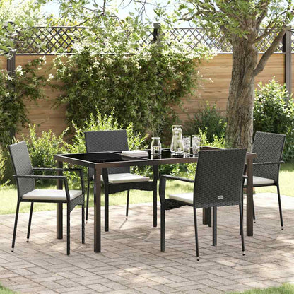 Set da Pranzo per Giardino con cuscino 5 pcs Nero polyrattan