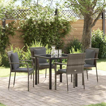 Set da Pranzo per Giardino con cuscino 5 pcs Grigio polyrattan