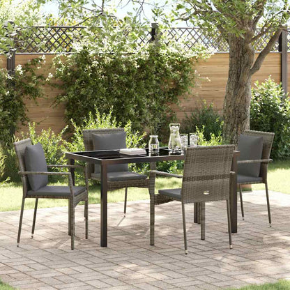 Set da Pranzo per Giardino con cuscino 5 pcs Grigio polyrattan
