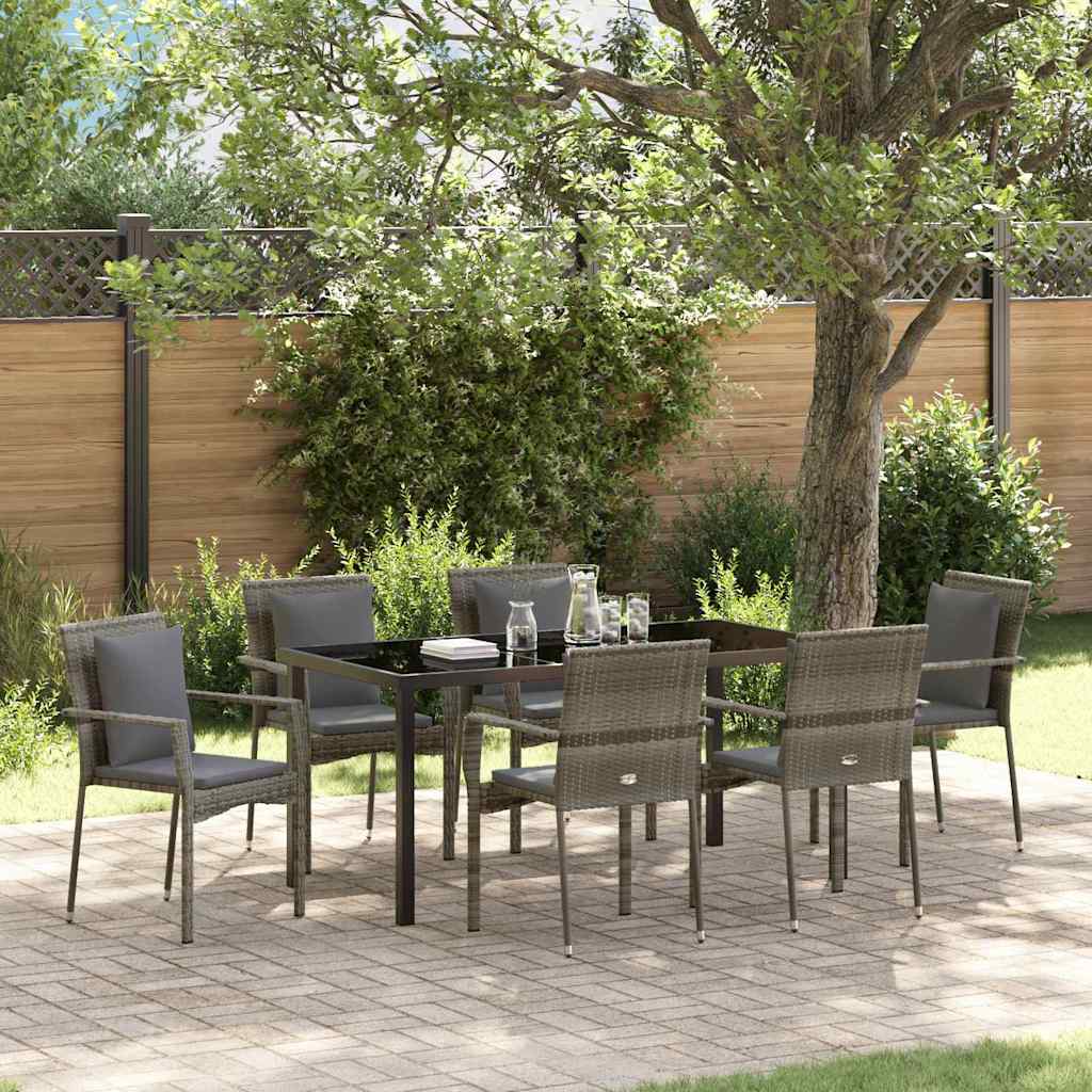 Set da Pranzo per Giardino con cuscino 7 pcs Grigio polyrattan