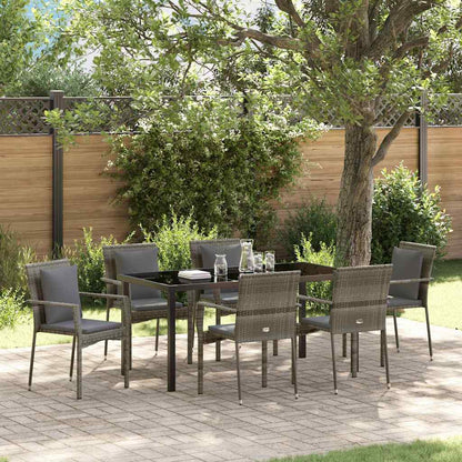 Set da Pranzo per Giardino con cuscino 7 pcs Grigio polyrattan