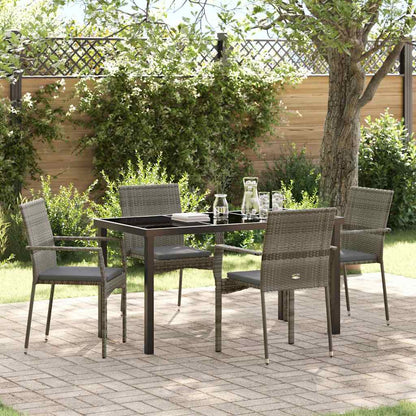 Set da Pranzo per Giardino con cuscino 5 pcs Grigio polyrattan
