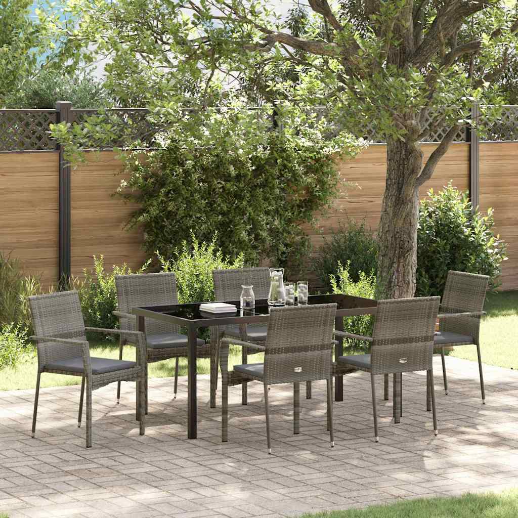 Set da Pranzo per Giardino con cuscino 7 pcs Grigio polyrattan