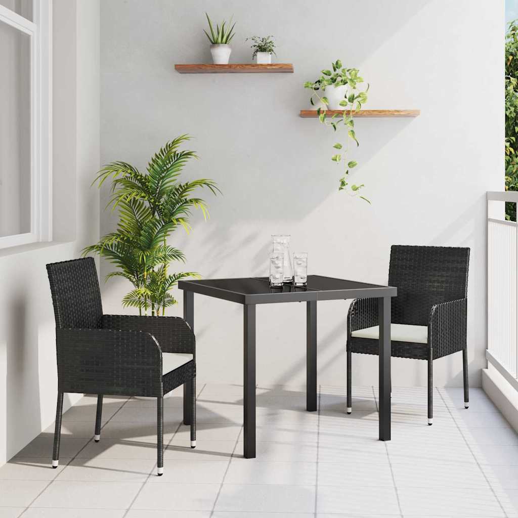 Set da Pranzo per Giardino con cuscino 3 pcs Nero polyrattan