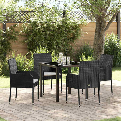 Set da Pranzo per Giardino con cuscino 5 pcs Nero polyrattan