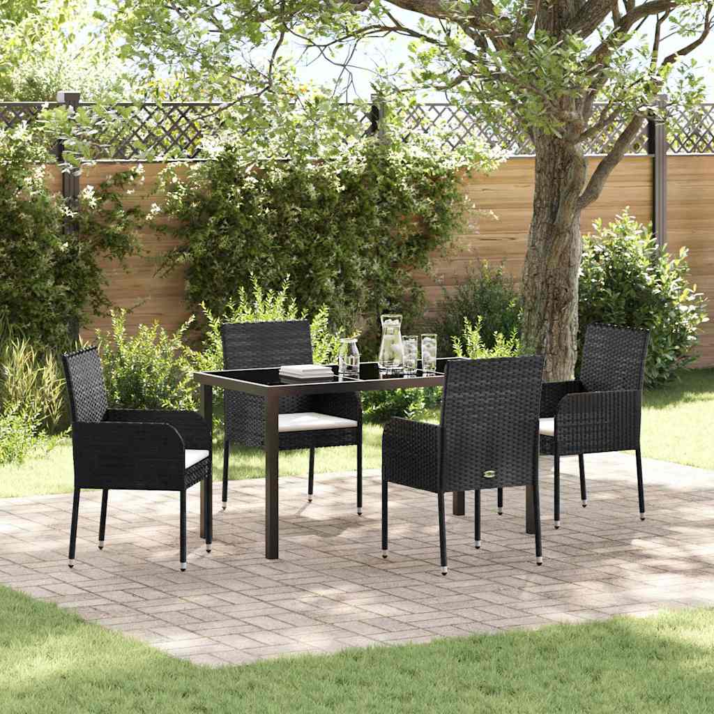 Set da Pranzo per Giardino con cuscino 5 pcs Nero polyrattan