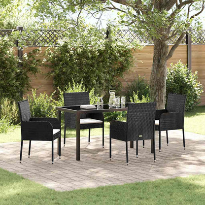 Set da Pranzo per Giardino con cuscino 5 pcs Nero polyrattan