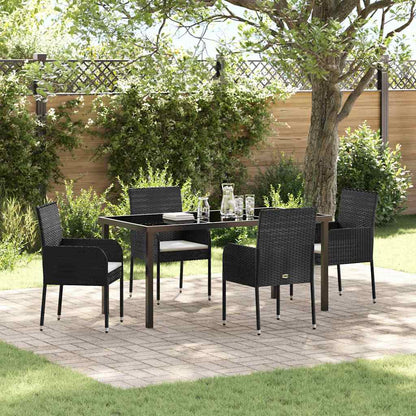Set da Pranzo per Giardino con cuscino 5 pcs Nero polyrattan