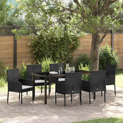 Set da Pranzo per Giardino con cuscino 7 pcs Nero polyrattan
