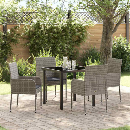 Set da Pranzo per Giardino con cuscino 5 pcs Grigio polyrattan