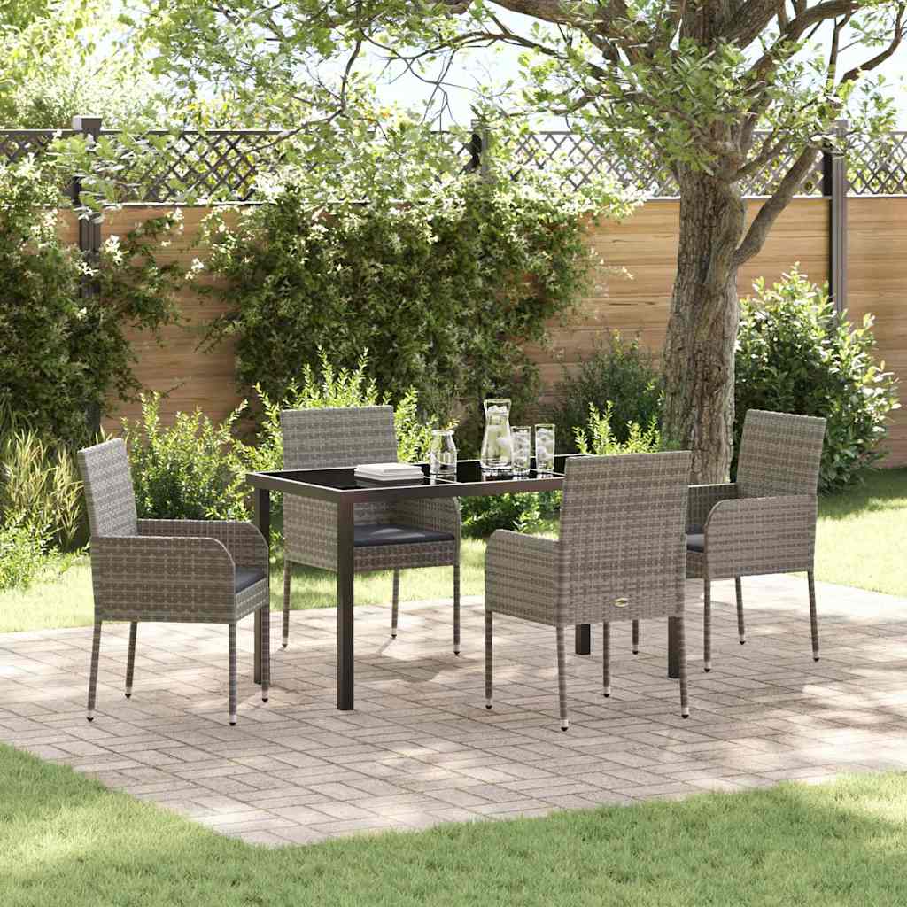 Set da Pranzo per Giardino con cuscino 5 pcs Grigio polyrattan