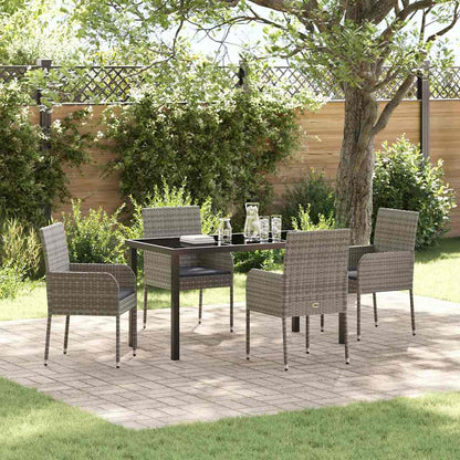 Set da Pranzo per Giardino con cuscino 5 pcs Grigio polyrattan