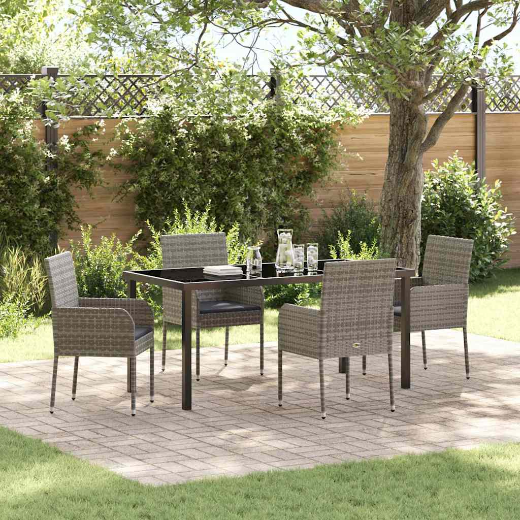 Set da Pranzo per Giardino con cuscino 5 pcs Grigio polyrattan