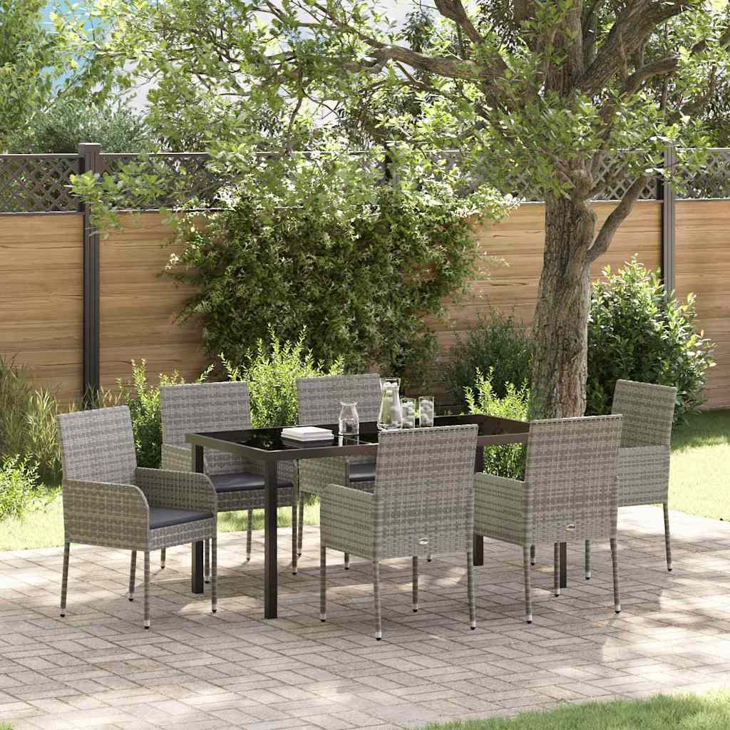 Set da Pranzo per Giardino con cuscino 7 pcs Grigio polyrattan